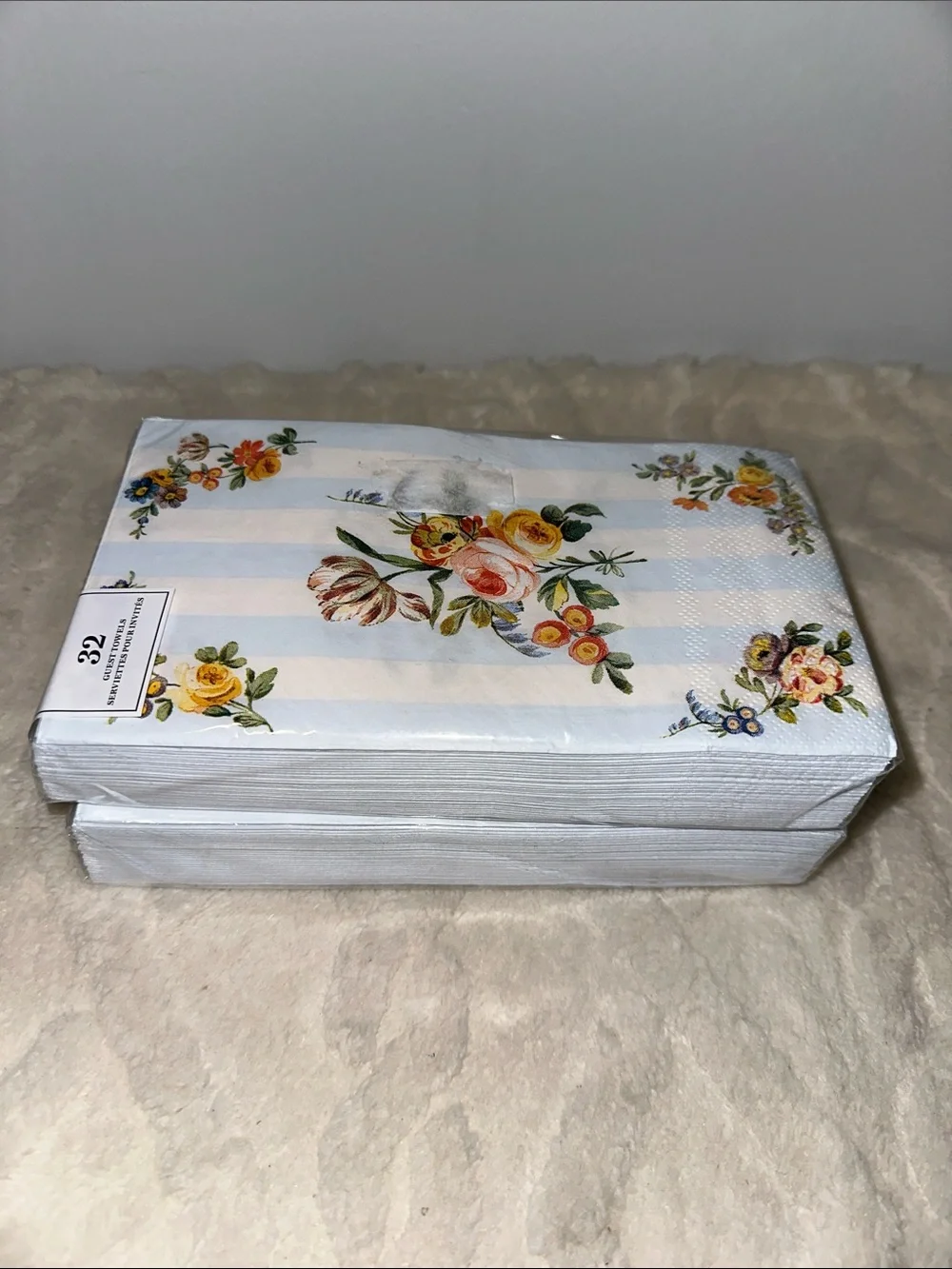 Punch Studio 32 x 2pk Guest Paper Towel Napkins White Blue Floral Stripe Print